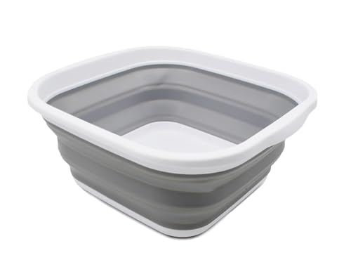 Image of SAMMART 5.5L (1.4 Gallons) Collapsible Tub - Foldable Dish Tub - Portable Washing Basin - Space Saving Plastic Washtub (White/Grey, 1)