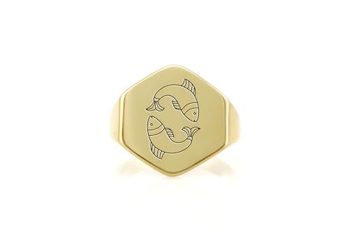Bague zodiaque Poissons or gravée | Gravure fine de haute qualité