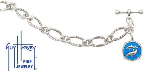 Guy Harvey Blue Enameled Porpoise Medallion Crafted in Sterling Silver on a 7.5" Toggle Link Bracelet