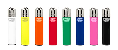 8 Clipper Solid Colors Reusable Reflintable Lighters as Shown Regular Size