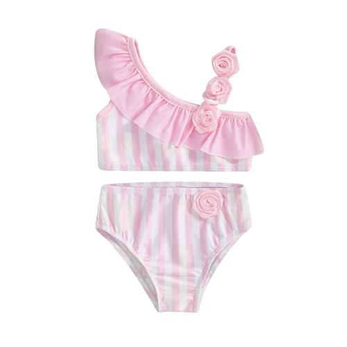 Toddler Girl Swimsuit 2 Pieces Ruffled Floral Print Knotted Swim Top and Bottom Tankini Crop Tops Tutu Shorts Set