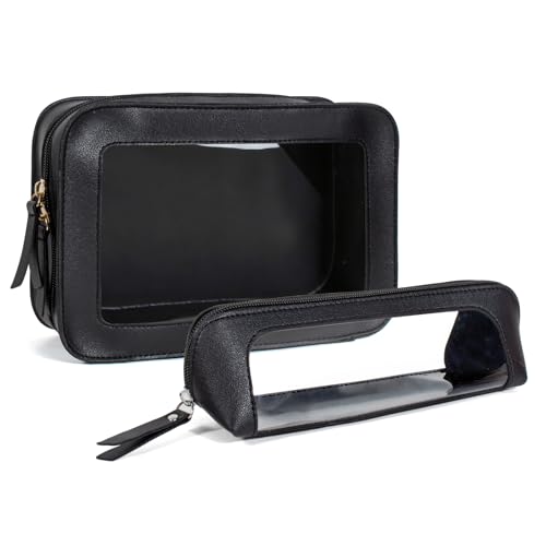 Image of LETGO 2Pack Clear Makeup Bags, Portable Clear Makeup Brushes Bag Case Travel Car Accessories Essentials,Slim Makeup Pouch for Purse for Women (2Pack-Black Set)