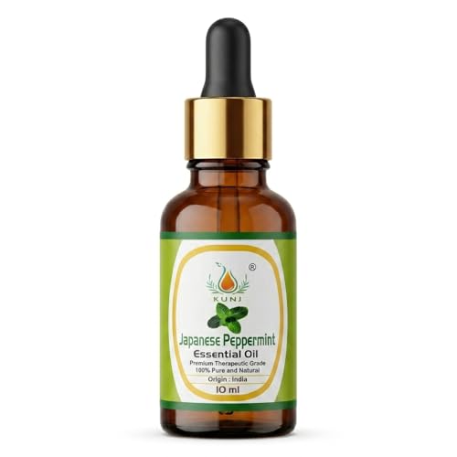 Image of KUNJ Japanese Peppermint Essential Oil 10ml - 100% Pure & Natural Undiluted Steam Distilled Oil for Hair Care, Scalp Massage, Aromatherapy, Diffuser, Skin Care & DIY Blends