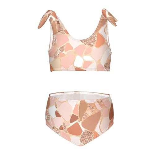 KLL Rose Gold Pink Glitter Girls' Two Piecing Bikini Sets Scoop Neck Swimsuit Swimwear Adjustable Strap