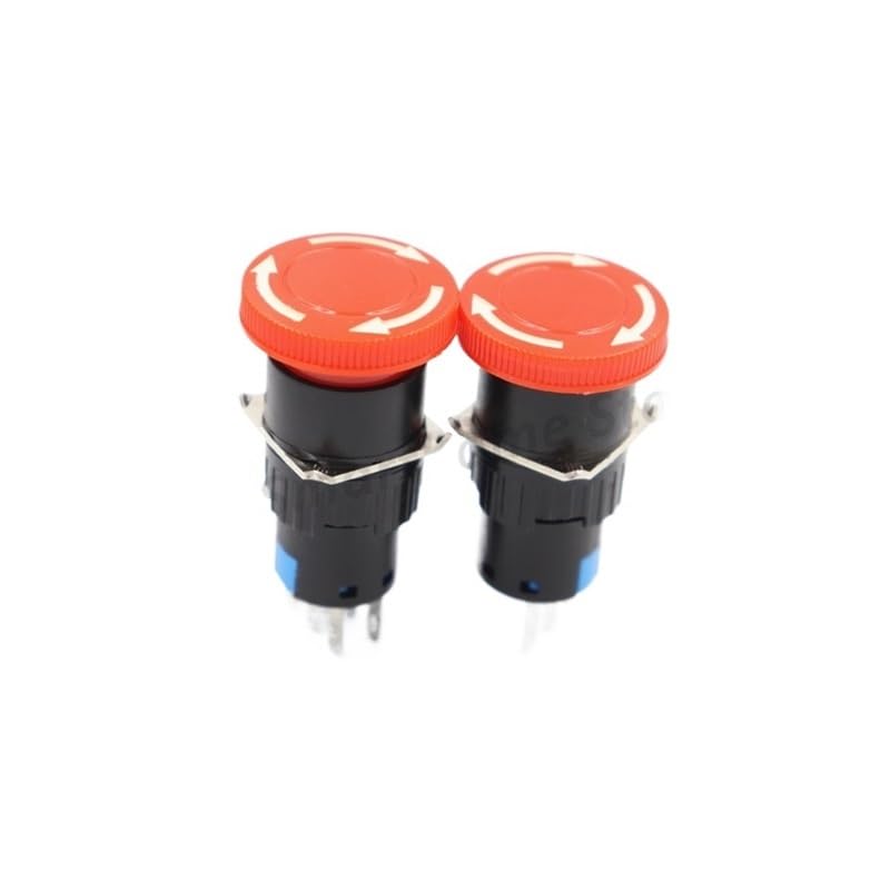 2 interruptores de parada emergencia SPTD E 3 pines 16 mm, normalmente NO + NC, interruptor botón rojo Controls Switches