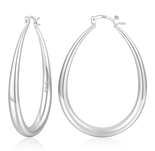 YOUNGYUE Boucles d'oreilles créoles en argent sterling 925 pour femmes hypoallergéniques épaisses légères en forme d'ovale disponibles en 35/40/50 mm