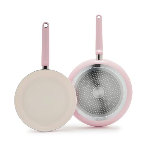 Image of GreenPan Rio Advanced 10 inch and 12 inch Frying Pan Skillet Set, Ceramic Nonstick PFAS-Free Pans, Induction Ready, Dishwasher and Oven Safe, Pink