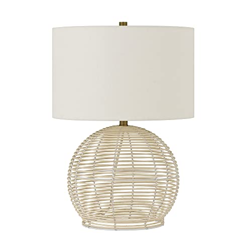 Henn&Hart 21'' Coastal 1-Light Table Lamp with White Fabric Drum Shade for Living Room, Bedroom, or Office, Rattan - Image 12