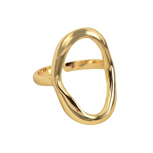 Oval Round Loop Open Statement Ring for Women Fashion 18K Gold Plated Ring Classic Oval Adjustable Ring Dainty Promise Minimalist Rings Jewelry for Women