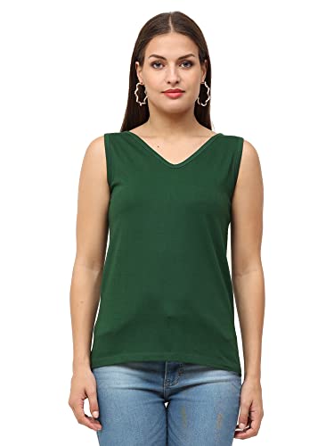 Image of Ecoline Clothing Eco-Friendly Women's Cotton Regular Fit Dual V Neck /Round Neck Tank Top, Yellow, Large