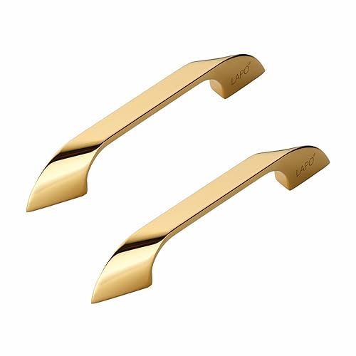 Image of LAPO 4 Inch Cabinet Handles for Drawer Use, Kitchen & Wardrobe Fit, Scratch Free Surface, Easy Mount System, DIY Installation, 3 Years Warranty (96mm, PVD Gold Finish, Pack of 2) - Twist
