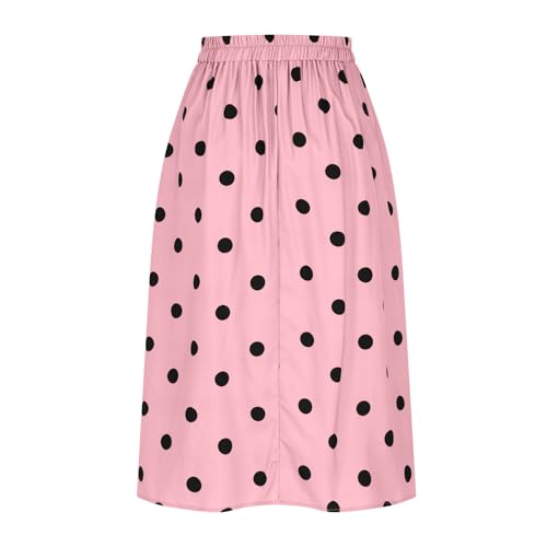 Women's Polka Dots Long Skirt, Elastic High Waisted Skirts Pleated Loose A-Line Business Casual Skirts with Pockets4
