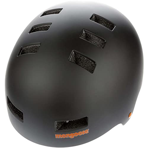 Mongoose Urban - Casco juvenil y para adulto de carcasa rígida, perfecto para patinete, BMX, ciclismo y monopatín, unisex, desde los 8 años, tamaño grande (60-62 cm), negro/naranja