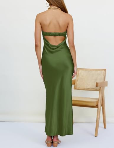 Image of MEROKEETY Women's Summer Satin Strapless Bodycon Dress 2026 Backless Tube Wedding Guest Cocktail Formal Party Maxi Dresses