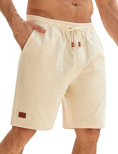 heekpek Short Homme Coton Bermuda Ete Léger Chino Sport Shorts avec Poche, Beige, M