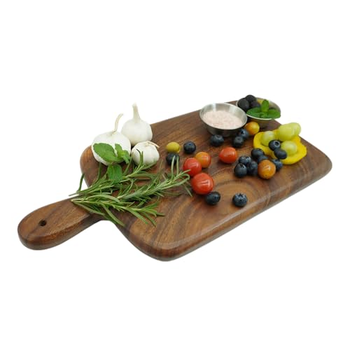 Tabla de Cortar de Madera de Acacia con Mango, Pieza Única sin Uniones, 40 x 24 cm | Reversible, amigable con cuchillos para cortar, picar, tallar, preparar, servir y charcutería miniatura 1