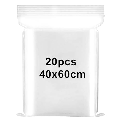 20 bolsas de plástico transparente resellables, bolsas grandes con cierre hermético de 40 x 60 cm, bolsas selladas a presión, gruesas y duraderas, se aplican a colchas, mantas, almacenamiento de ropa