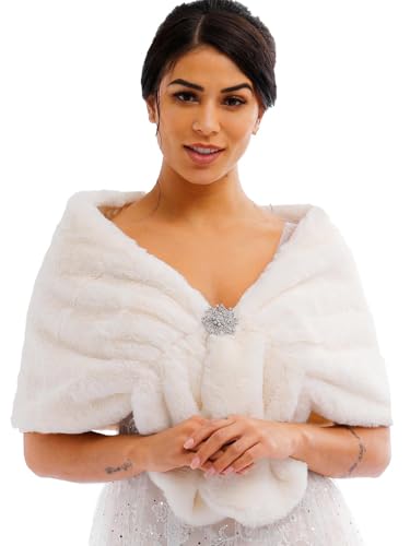 Women's Faux Fur Shawls and Wraps Wedding Bridal Fur Stole Wrap Shrug for Bride and Bridesmaid