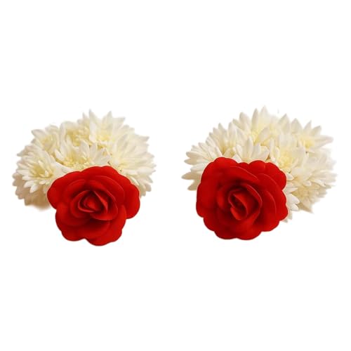 Image of Alvero Handcrafted Artificial Flower Gajra for Women & Girls, Festive Wedding Red Rose & White Jasmine Hair Gajra for Bun, Handmade Scented Floral Juda - 8 x 8 x 3.5cm (Pack of 2Pc)