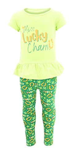 Image of Unique Baby 2 Piece Girls Printed Leggings Outfit with Short Sleeve Shirt Kid and Toddler Clothes Set