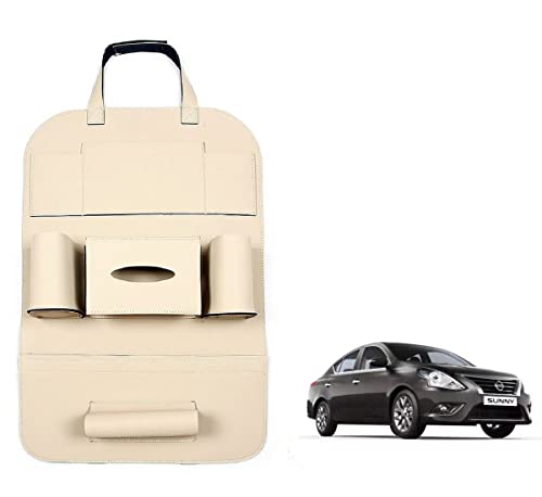 Oshotto Car Backseat Storage Organizer Phone Holder,Multi-Pocket for Bottles, Tissue Boxes,Kids Toy Storage and Great Travel Accessory Compatible with Nissan Sunny (Beige)