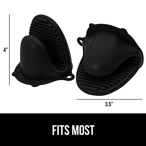 Gorilla Grip Heat And Slip Resistant Silicone Mini Potholders Mitts, Oven Mitt Gloves, Bpa-Free, Textured Design, Better Grip, Hot Plate Holder, Kitchen Finger Grips, Cooking, Waterproof 2 Set, Black #TOP6