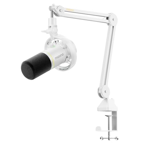 Image of MAONO PD200W Hybrid Wireless Podcast Microphone for PC, XLR USB Dynamic Mic | Boom Arm Kit with Software, Noise Cancellation, for Vocal Recording, Streaming, Content Creation, Home Studio, White