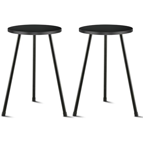 KINNARY Black Tall Plant Stand Indoor Set of 2, Mid Century Wood Plant Table for Flower Pots, Metal Plant Holder, Modern Home Decor Small Round Side End Table (11.8"x20")