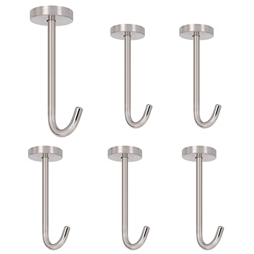 NearMoon Coat Hooks, Wall Mount Hooks for Hanging Hat Hurse Robe, 304 Stainless Steel Heavy Duty Towel Hangers for Bathroom Livingroom Kitchen-Ceiling Hook, 6 Pack (4 Inch, Brushed Nickel)