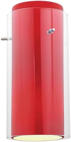 Glass`n Glass - Cylinder Pendant Glass Shade - Brushed Steel Finish - Clear Red Glass