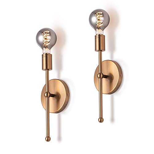 Top Brands 1 Light Edison Gold Wall Sconces Set of 2 Modern Industrial Wall Lamp Single Light Brass Wall Mount Lighting Fixture for Hallway Foyer Kitchen Bathroom