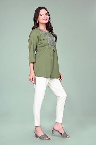 Image of SHANTVAN GALLERY Women's Tunics - Stylish & Comfortable Kurti for Woman with 3 /4 Designer Sleeves | Elegant Indian Short Tunic Top for Ladies | Casual, Festive