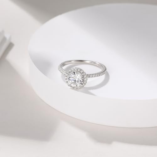 1.5 CT Moissanite Engagement Rings for Women D Color VVS1 Clarity 925 Sterling Silver Vintage Moissanite Round Cut Halo Wedding Promise Band Rings for Her Size 4-103