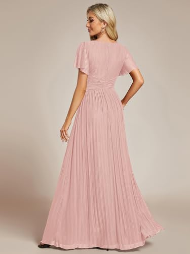 Image of Ever-Pretty Women's V-Neck Glitter Formal Dresses Pleated Short Sleeves Floor Length A-Line Mother of Bride Dress 11961