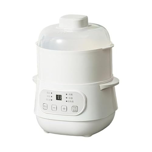 KYEZOL電気煮込み鍋、セラミックスープ鍋、自動予約防水煮込み鍋、家庭用焦げ付き防止ミルク鍋、健康のお粥電気煮込み鍋 調理鍋 コンパクト なべ 一人暮らし 蒸し 料理 マルチ調理 蒸し器 付き 電気なべ 保温機能 保温 (ホワイト,二層)