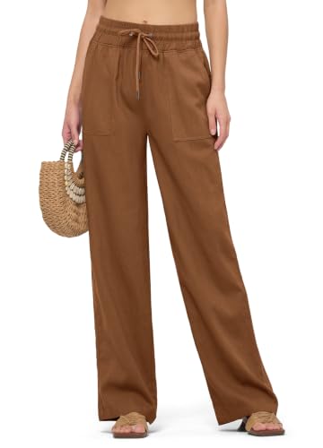 Image of Willit Women Linen Pants Wide Leg Casual Palazzo Pants Beach Summer Lounge Pants Trousers with Pockets 29 inch /31 inch / 33 inch