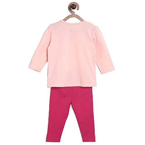 Image of miniklub Girls Peach-Coloured & Pink Printed T-Shirt With Leggings