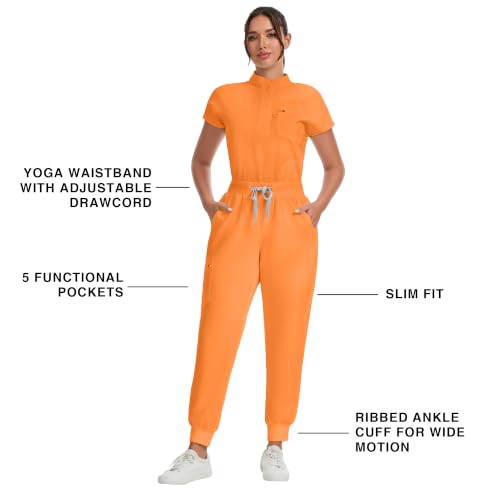Image of Kitmaz Scrub Pants for Women - Mid Rise 4-Way Stretch Anti-Wrinkle Slim Fit Jogger Pants, Drawstring & 5 Pockets