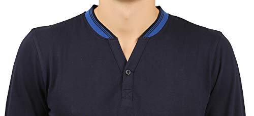 Image of Zebu Men's Full Sleeve Cotton Henley Neck Tshirt with bio wash (Pack of 1). Navy