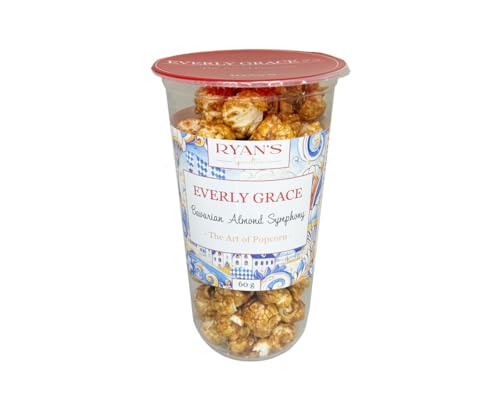 Everly Grace Popcorn – Bavarian Almond Symphony, 60 g – Vasos de palomitas con caramelo y almendras tostadas de nuestra fábrica en Augsburgo, Alemania