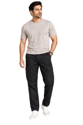 Image of Men's Stretch Cargo Pants 98% Cotton 2% Spandex | Straight Fit Casual Trousers with 6 Utility Pockets | Comfortable Everyday Wear Pants for Men