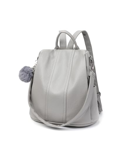 myfriday Mochila feminina de couro vintage, mochila macia com bolso antifurto, conversível, bolsa de ombro (cinza)