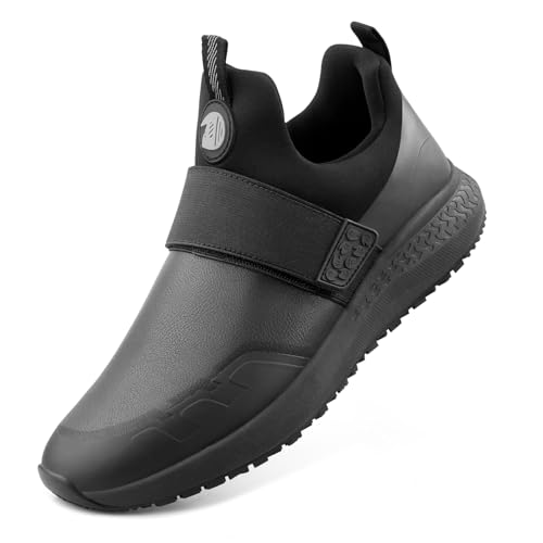 Best Shoes for Dishwashers: Non-Slip & Waterproof Options 11 Delobi Non Slip Work Shoes for Men Slip On Food Service Kitchen Chef Restaurant Shoes Waterproof Slip Resistant Walking Sneakers Lightweight Comfortable Working Footwear Leather Size 7 Black