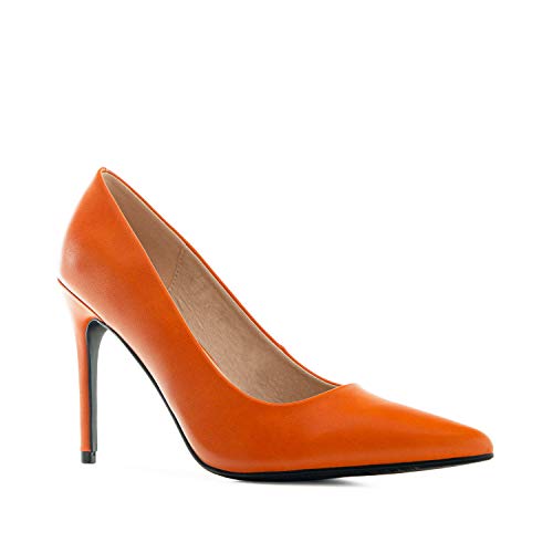 Andrés Machado   Zapato de tacón en simil Piel Mujer y Adolescentes   AM5371   Punta Fina   Horma Ancho Especial   Tacón de Aguja   Teja, EU 34
