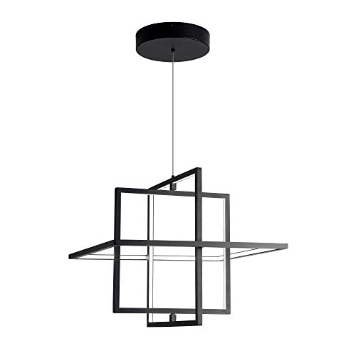 SUNMOO Modern LED Pendant Light, Dimmable Square Light, Adjustable Contemporary Chandelier, 90W 6000K Cool Light, Fixture for Living Room, Dining Room, Bedroom (Black)
