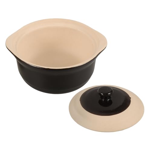 VANZACK Pentola in Argilla da Cucina con Coperchio Resistente al Calore per Fornelli Gas Tegame Coccio Antiaderente per Zuppe Brasati e Riso Design Tradizionale con Doppie Maniglie per