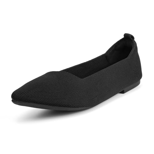 Women's Pointed Toe Breathable Knit Flats Shoes Soft Slip On Dress Ballet Flats for Women Comfortable Casual Work Driving Lightweight Knitted Flat Loafers