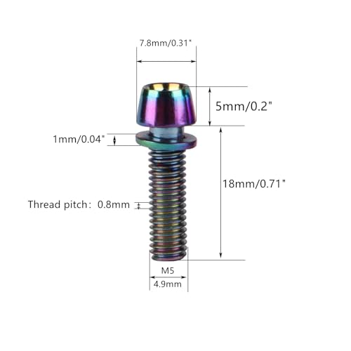 Image of Steel M5x18mm Bolts with Washer, Allen Hex Tapered Screw for Bicycle Stem, Pack of 6 (Ranibow)
