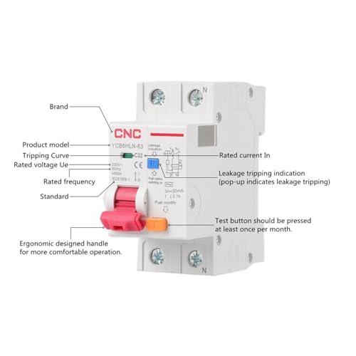 RCBO YCB6HLN-63 Disyuntor de Corriente Residual CNC 230V 16A 2