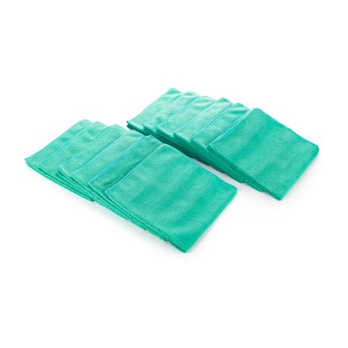 The Rag Company - The Pearl - Professional Microfiber Detailing Towel for Ceramic Coating Leveling and Sealant Removal, Safe and Scratch-Free with No Tags, 320gsm, 16in x 16in, Green -12 Pack